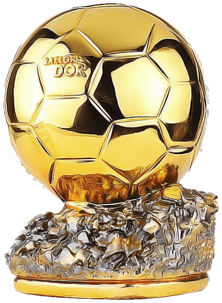 The Ballon d'Or trophy, a golden football on a rocky base
